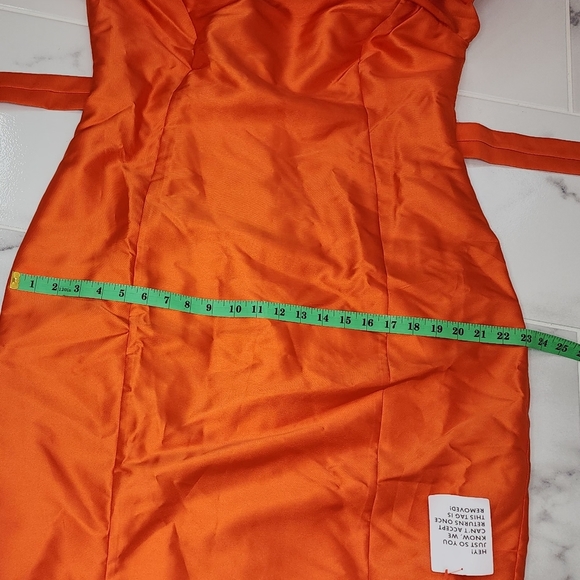 ASOS LUXE Curve belted drama sleeve structured satin midi dress in hot orange - Picture 9 of 10